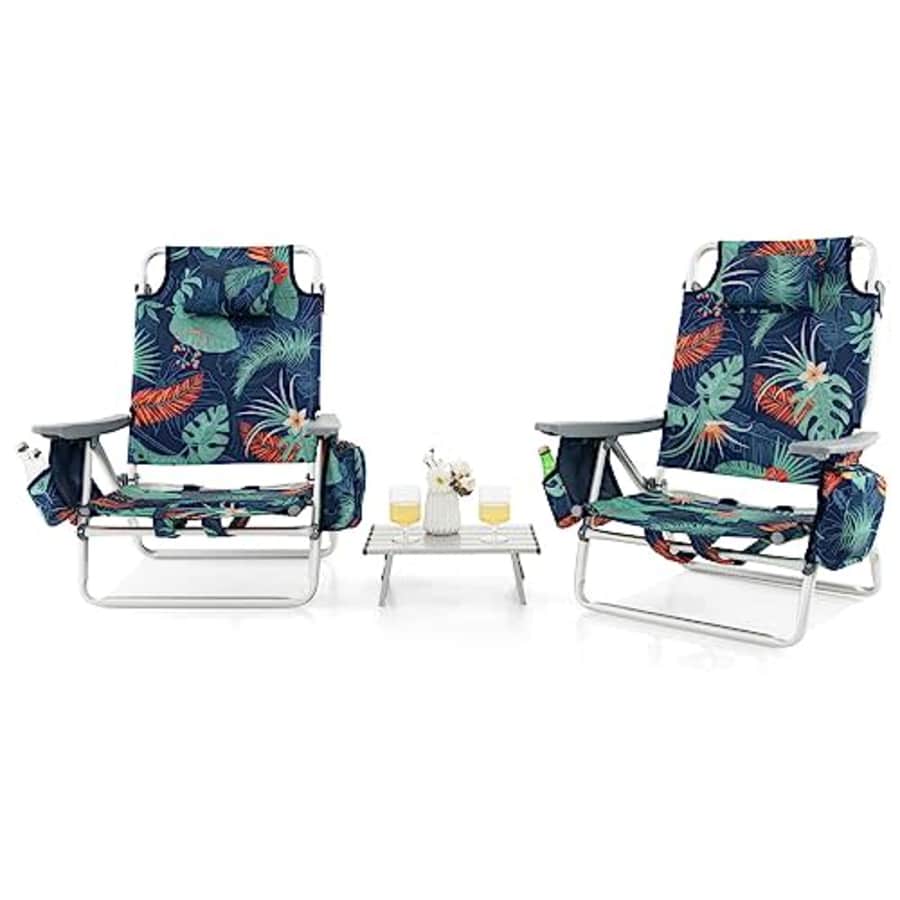 Giantex 3-PCS Folding Camping Chair - Beach Chair and Aluminum Table Set, Patio Sling Chairs with 5 for $110