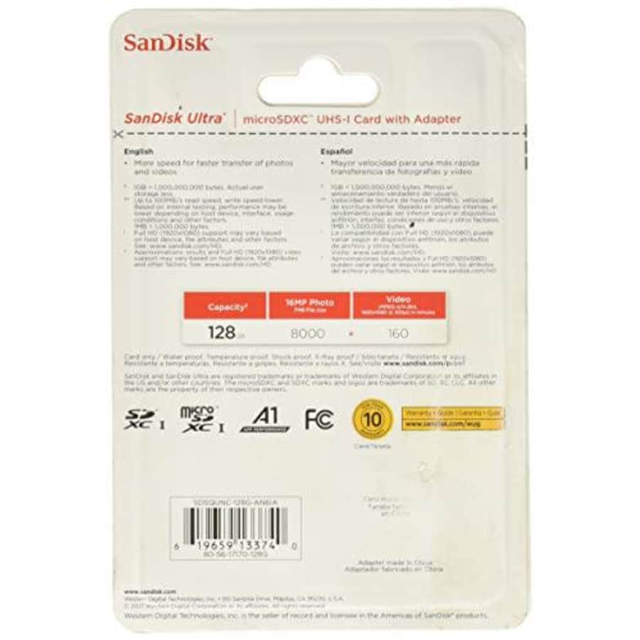 Sandisk Ultra - Flash Memory Card - 128 GB - MicroSDXC UHS-I, Black (SDSQUNC-128G-AN6IA) for $23