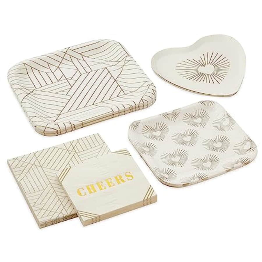 Hallmark Ivory and Gold Party Supplies (16 Dinner Plates, 8 Square Dessert Plates, 8 Heart Dessert for $11 Hallmark Ivory and Gold Party Supplies (16 Dinner Plates, 8 Square Dessert Plates, 8 Heart Dessert for $11