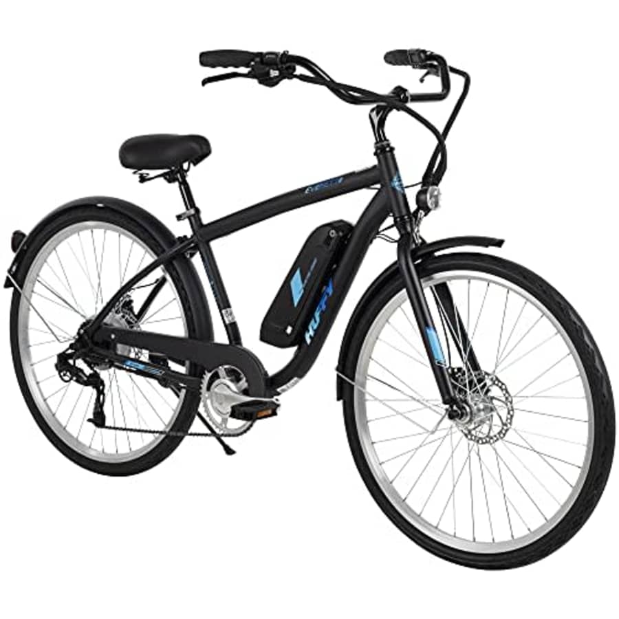 Huffy Everett + 27.5 Electric Comfort Bike for Men, Aluminum Frame, Blue, Pedal Assist up to 20 mph for $409