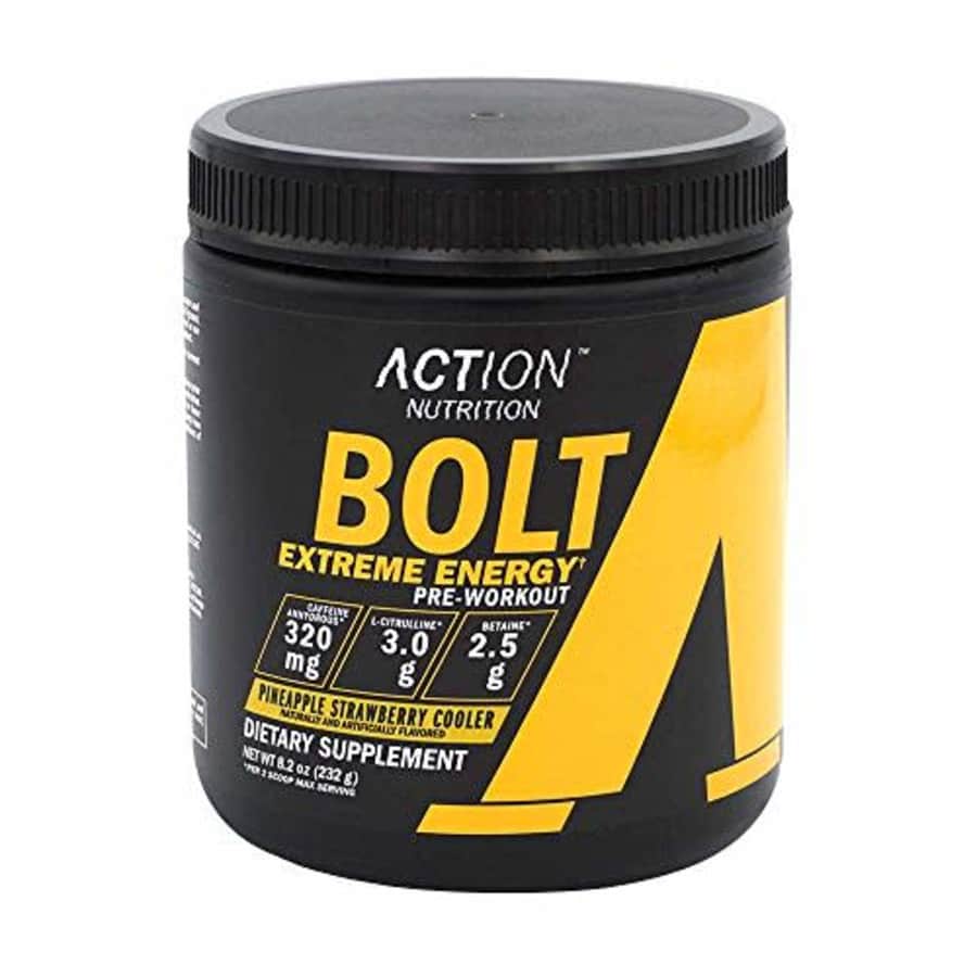 Action Nutrition BOLT Extreme Energy Pre Workout Powder Pineapple Strawberry Cooler - Sugar Free Preworkout Energy for $15
