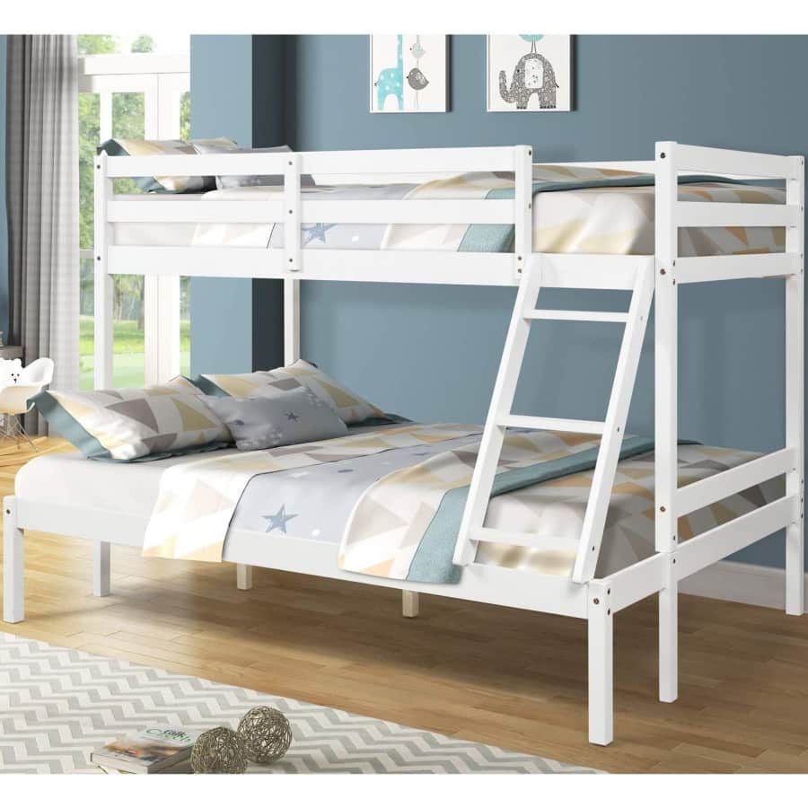 Modern-Depo Solid Wood Twin-over-Full Bunk Bed w/ Ladder for $319