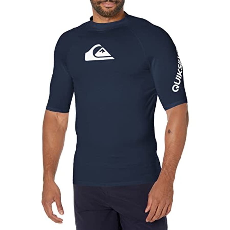 Quiksilver mens All Time Short Sleeve Rashguard Upf 50 Sun Protection Surf Rash Guard Shirt, Navy for $34