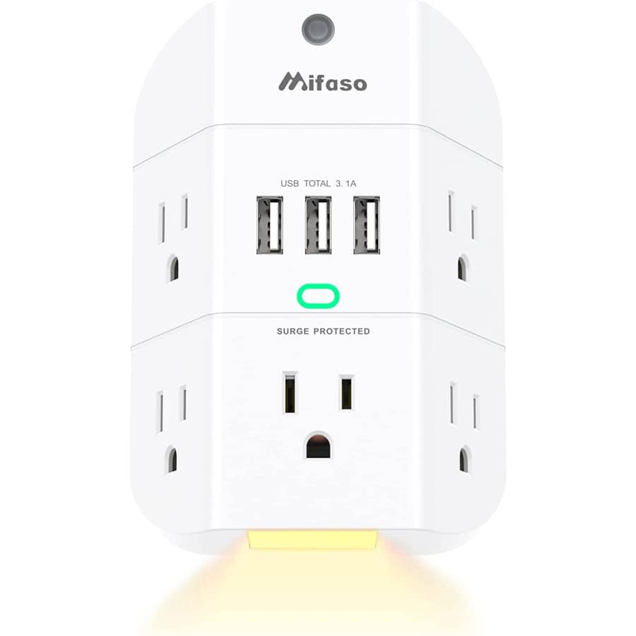 Mifaso 5-Outlet Extender with Night Light for $10
