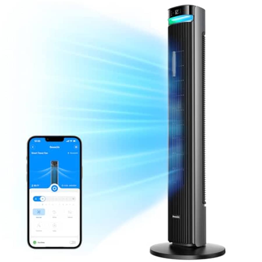 GoveeLife 42'' Tower Fan for Bedroom, Smart Floor Fans with 150 Adjustable Oscillating, APP & Voice for $100 GoveeLife 42'' Tower Fan for Bedroom, Smart Floor Fans with 150 Adjustable Oscillating, APP & Voice for $100