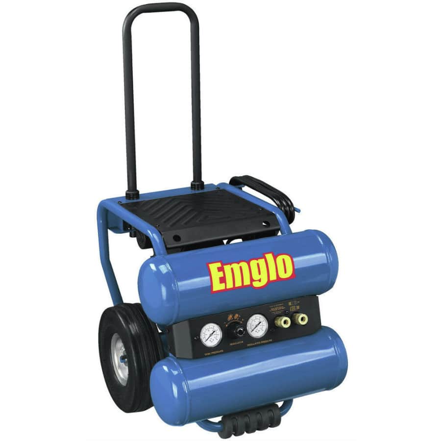 Emglo 1.1 HP 4-Gallon Dolly-Style Twin Stack Air Compressor for $246
