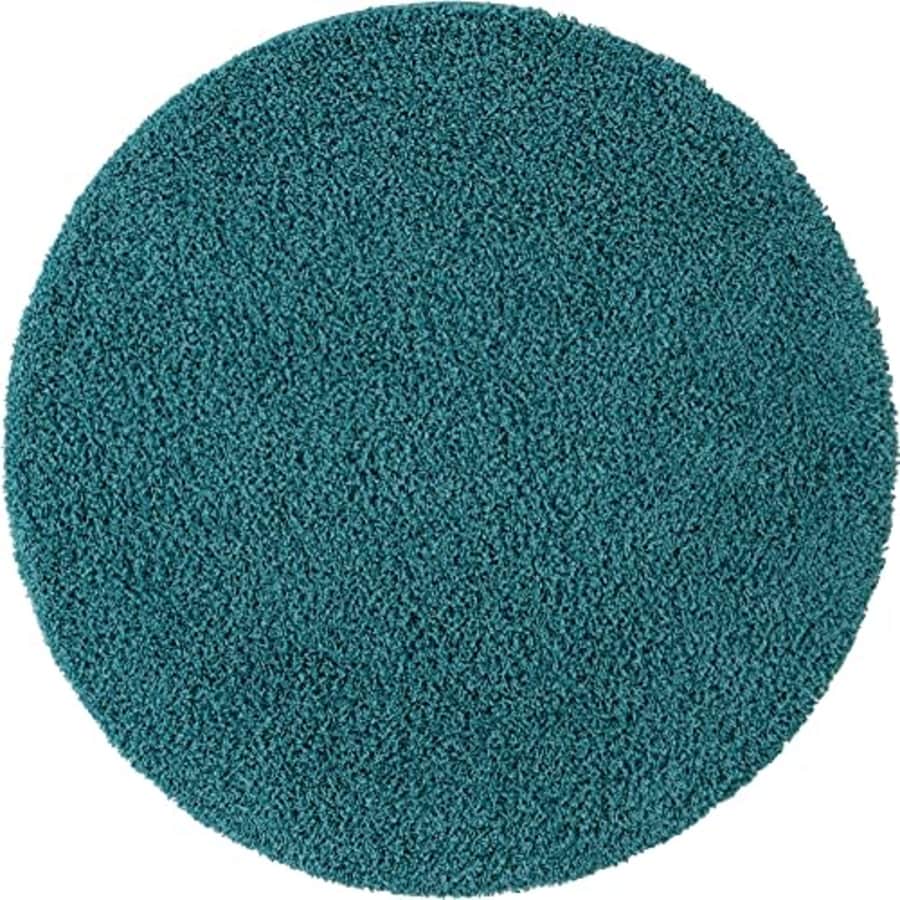 Unique Loom Solo Solid Shag Collection Area Modern Plush Rug Lush & Soft, 5' 0 x 5' 0 Round, Aqua for $49