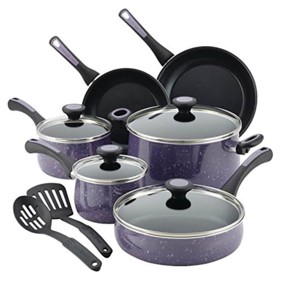 Paula Deen Riverbend Nonstick Cookware Pots and Pans Set, 12 Piece, Lavender Speckle for $93 Paula Deen Riverbend Nonstick Cookware Pots and Pans Set, 12 Piece, Lavender Speckle for $93
