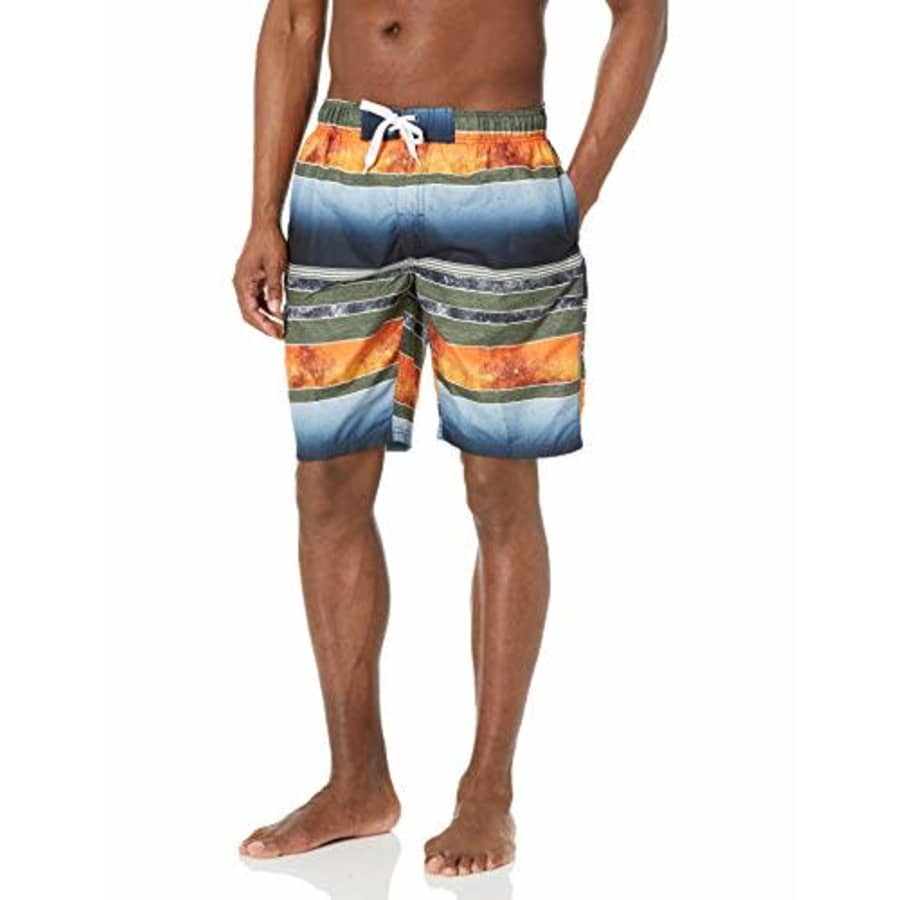 Kanu Surf Men's Swim Trunks (Regular & Extended Sizes), Mileage Navy/Orange, Medium for $20