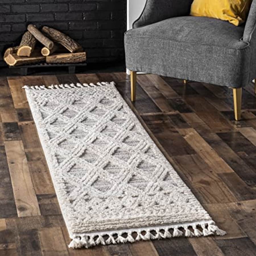 nuLOOM Ansley Soft Lattice Textured Tassel Runner Rug, 2' x 6', Beige for $45