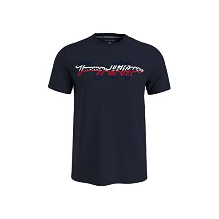Tommy Hilfiger Men's Script Logo T-Shirt, Sky Captain, XL for $21