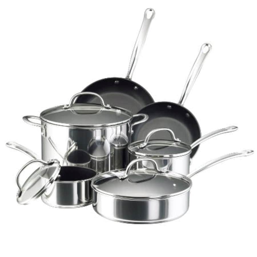 Farberware Millennium Stainless Steel Nonstick Cookware Set, 10-Piece Pot and Pan Set, Stainless for $157 Farberware Millennium Stainless Steel Nonstick Cookware Set, 10-Piece Pot and Pan Set, Stainless for $157