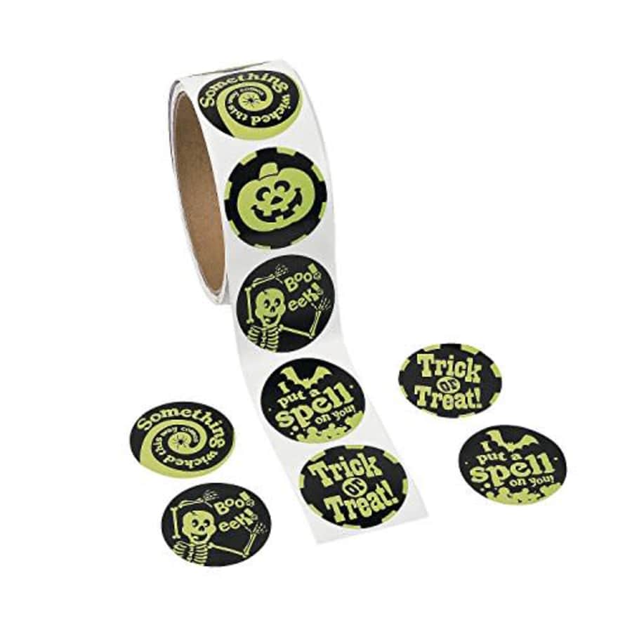Fun Express Glow in The Dark Stickers for Halloween - 1 roll of 100 Stickers - Party Supplies for Kids for $5