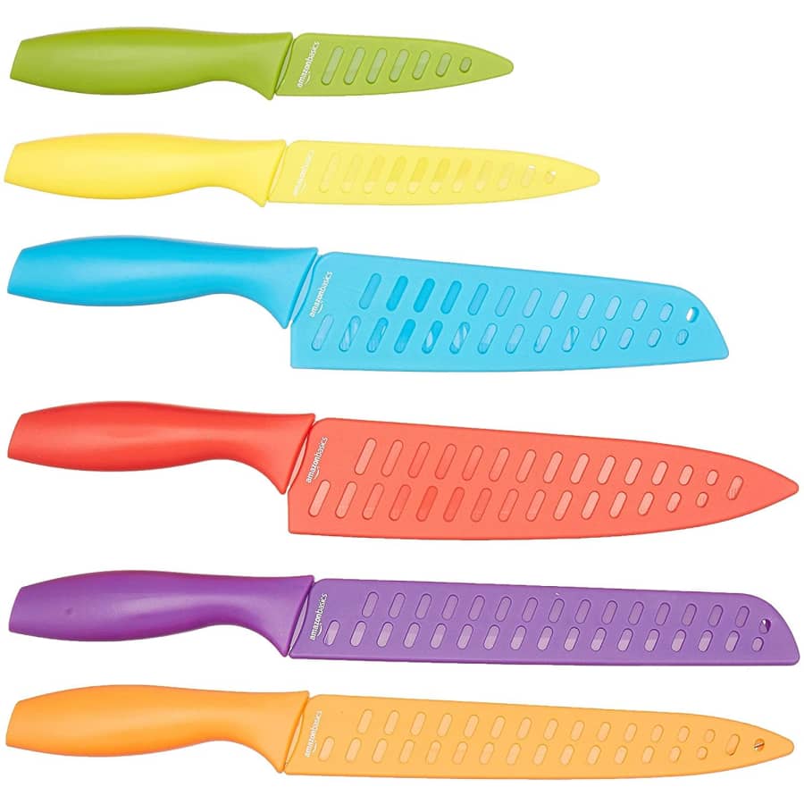 Amazon Basics 12-Piece Colored Kitchen Knife Set for $11