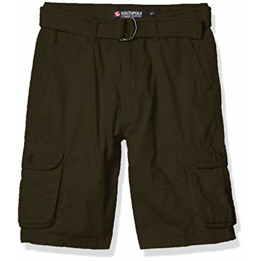 Southpole - Kids Boys' Big Belted Ripstop Basic Cargo Shorts, Olive As, 12 for $18