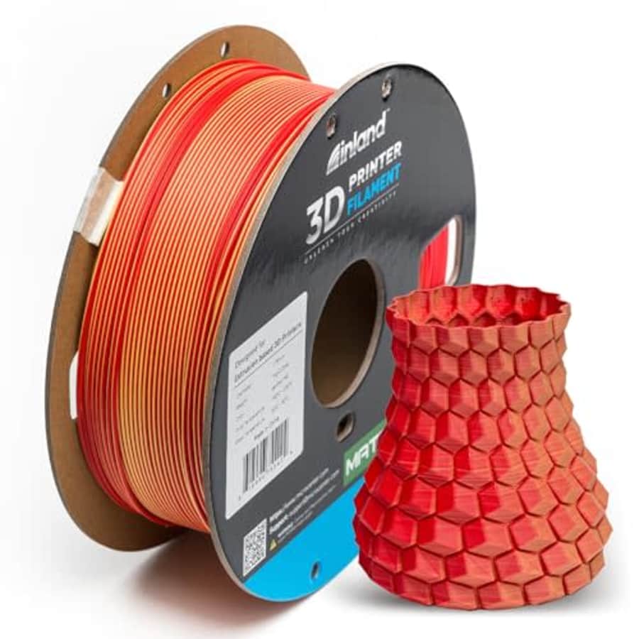 Inland Dual Color Matte Filament - Yellow to Red Color Change Filament - Two Color Matte PLA 3D for $20 Inland Dual Color Matte Filament - Yellow to Red Color Change Filament - Two Color Matte PLA 3D for $20