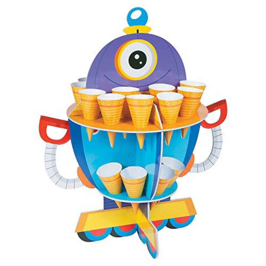 Fun Express - Robot Party Treat Stand W/cones for Birthday - Party Supplies - Serveware & Barware - for $14