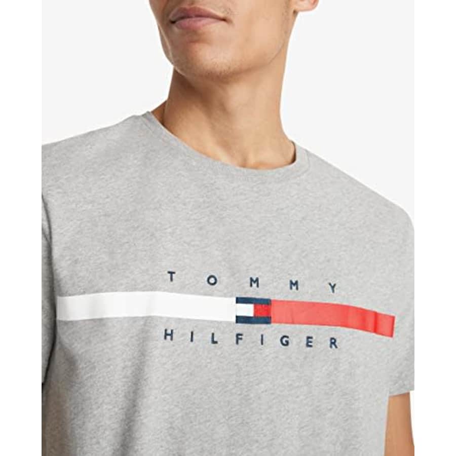 Tommy Hilfiger Men's Big & Tall Short Sleeve Signature Stripe Graphic T-Shirt, Heather Grey, for $40 Tommy Hilfiger Men's Big & Tall Short Sleeve Signature Stripe Graphic T-Shirt, Heather Grey, for $40