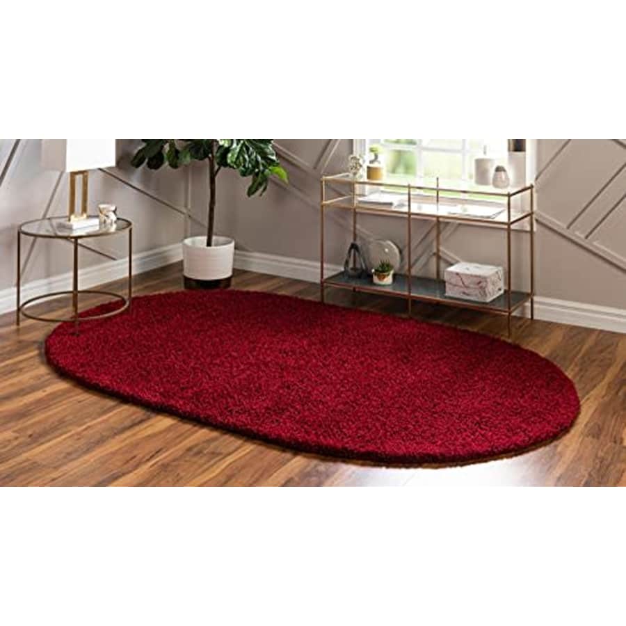 Unique Loom Solo Solid Shag Collection Area Modern Plush Rug Lush & Soft, 3' 3 x 5' 3 Oval, Cherry for $31