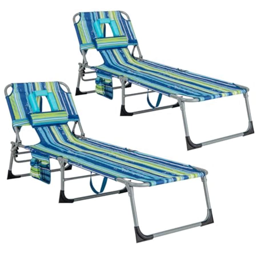 GYMAX Tanning Chair, Folding Beach Lounger with Face Arm Hole, Adjustable Backrest, Side Pocket & for $166