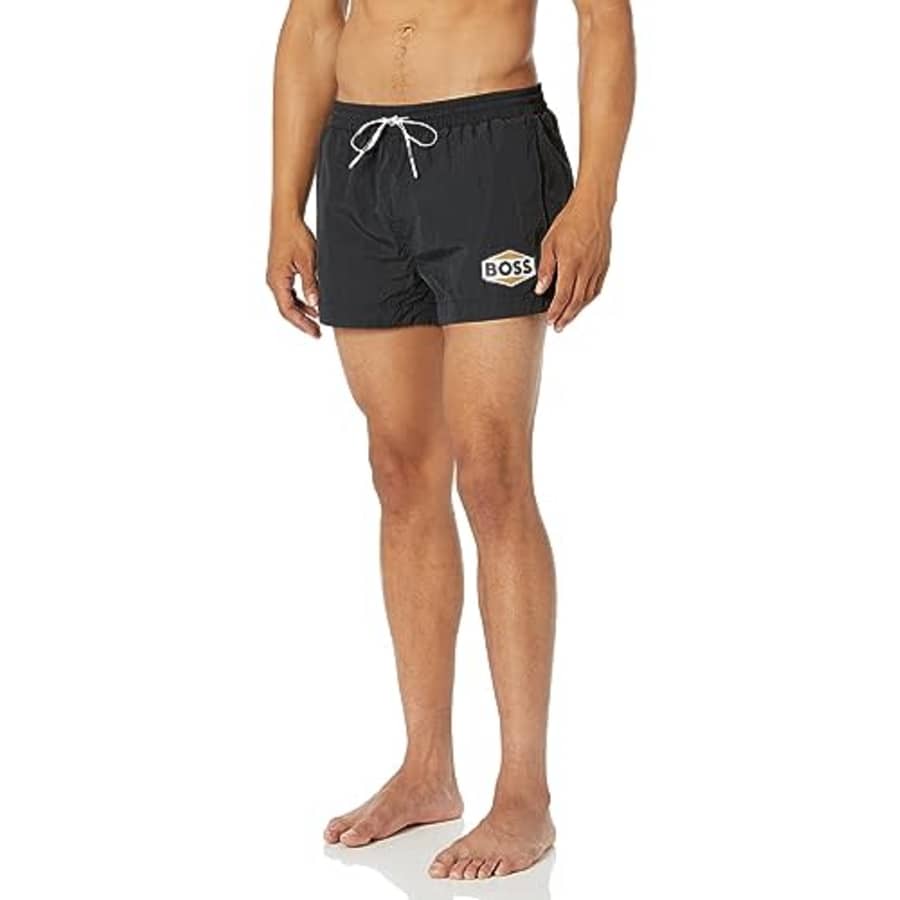 BOSS Men's Standard Iconic Logo Swim Trunks, Black Oil, XL for $47