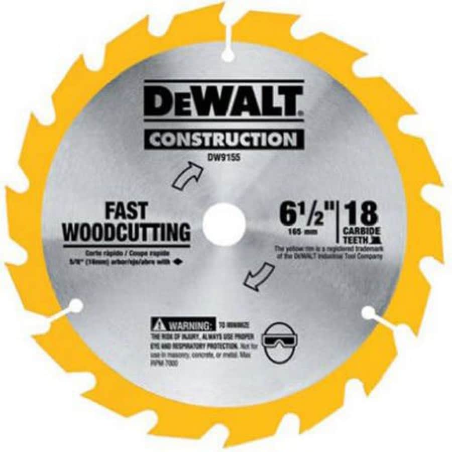 DEWALT DW9155 6-1/2-Inch 18 Tooth ATB Fast Cutting Carbide Saw Blade with 5/8-Inch Arbor for $45
