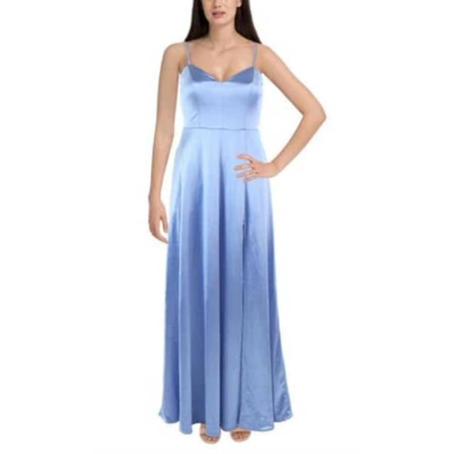 City Studios Womens Juniors Satin Sleeveless Evening Dress Blue 3 for $25
