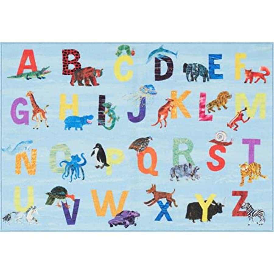 Eric Carle Elementary Blue Alphabet Kids Machine Washable Area Rug Blue/Orange, 35"x51" for $22