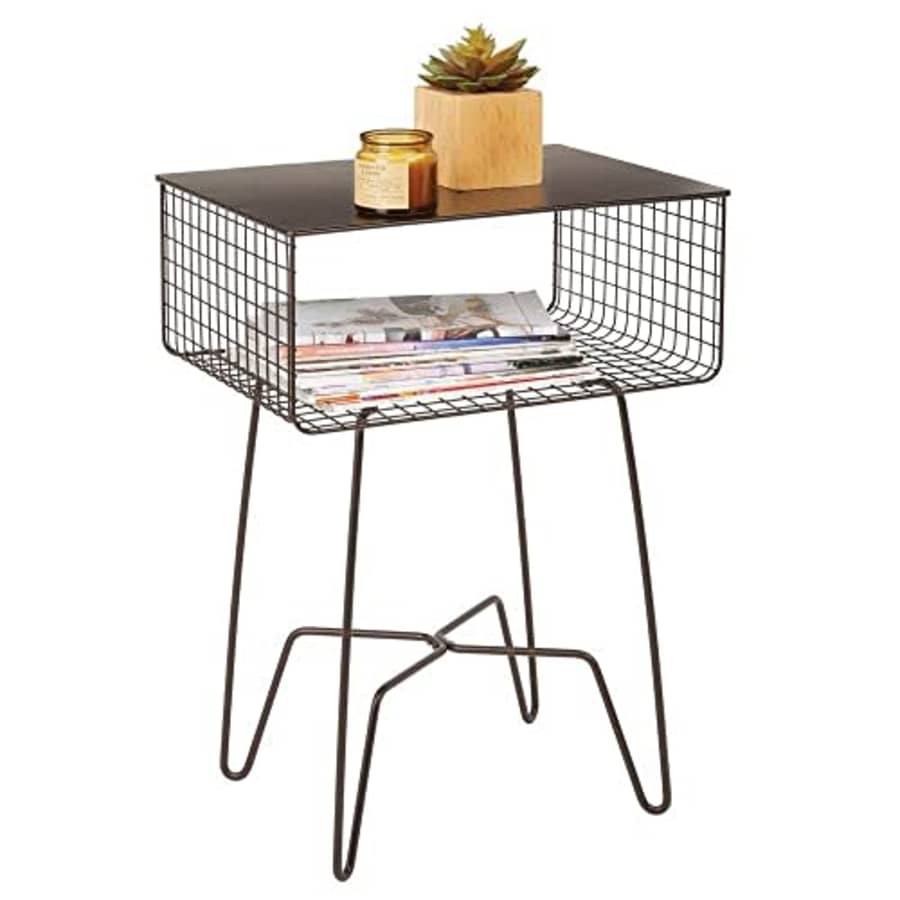 mDesign Steel Side Table Nightstand with Storage Shelf Basket for Bedroom, Living Room, Home for $52