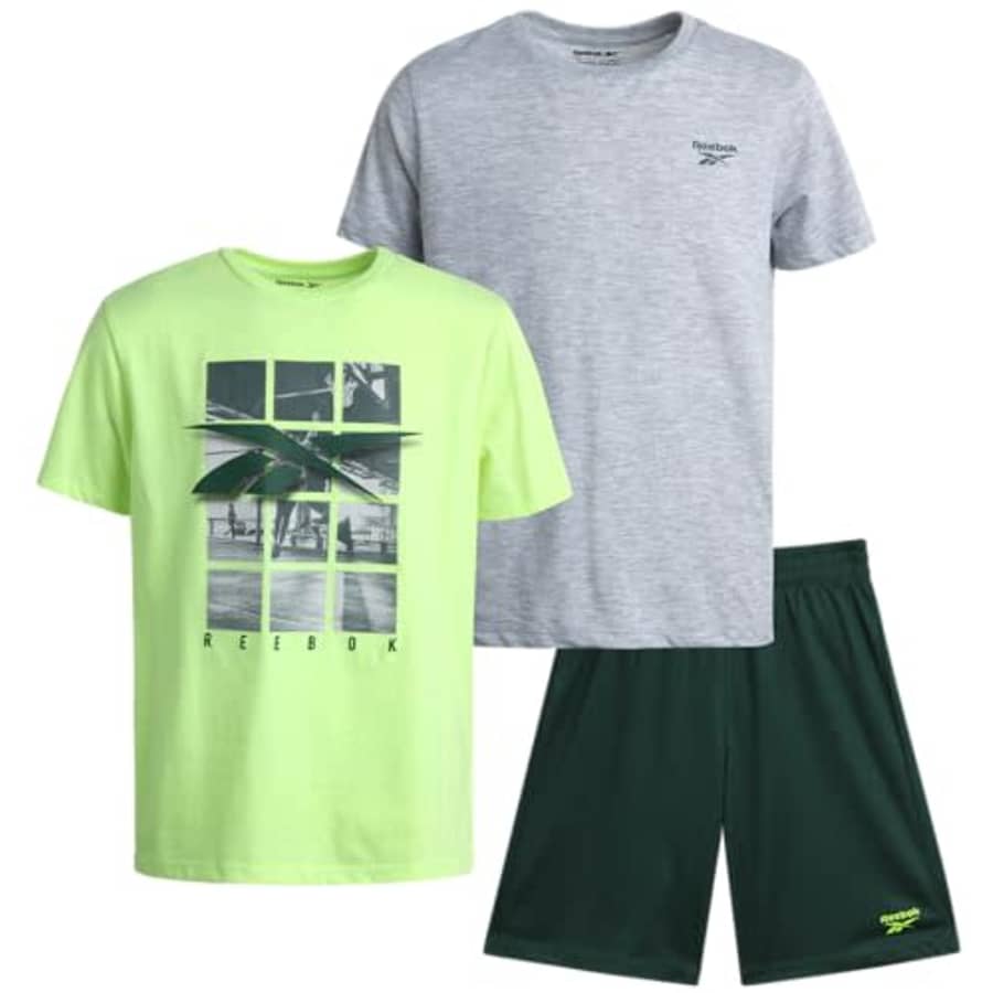 Reebok Boys' Active Shorts Set - 3 Piece Performance Short Sleeve T-Shirt and Mesh Basketball for $40