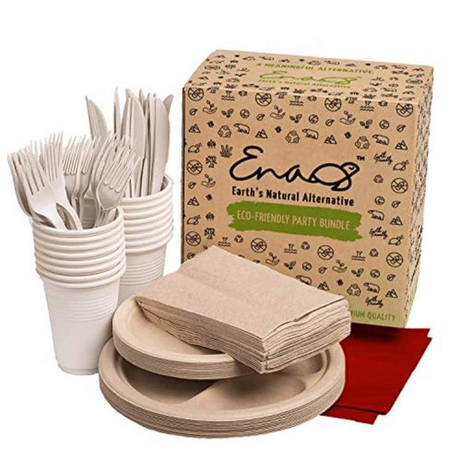 Earth's Natural Alternative Eco-friendly Camping Supplies [16 Dinnerware Set] for Picnic Basket & Party Supplies. Compostable for $14
