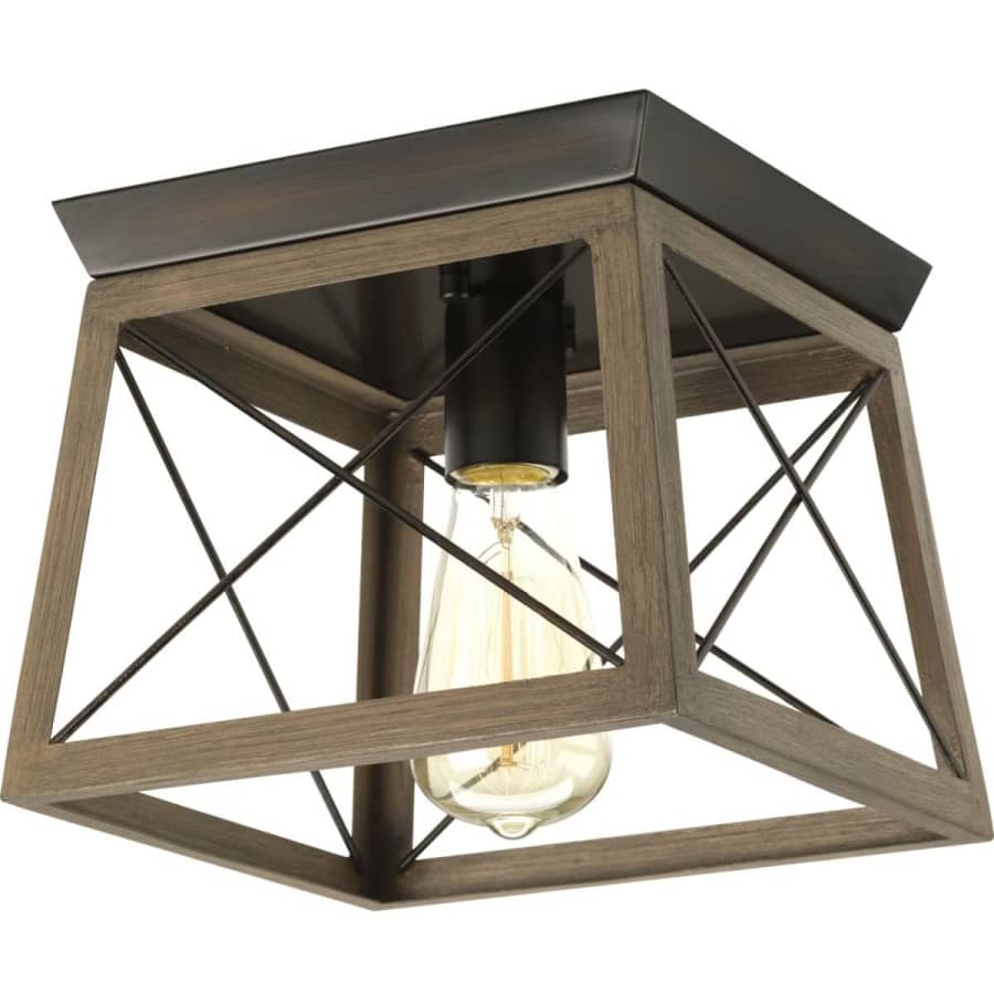 Progress Lighting Briarwood Collection Farmhouse Flush Mount Ceiling Light for $36