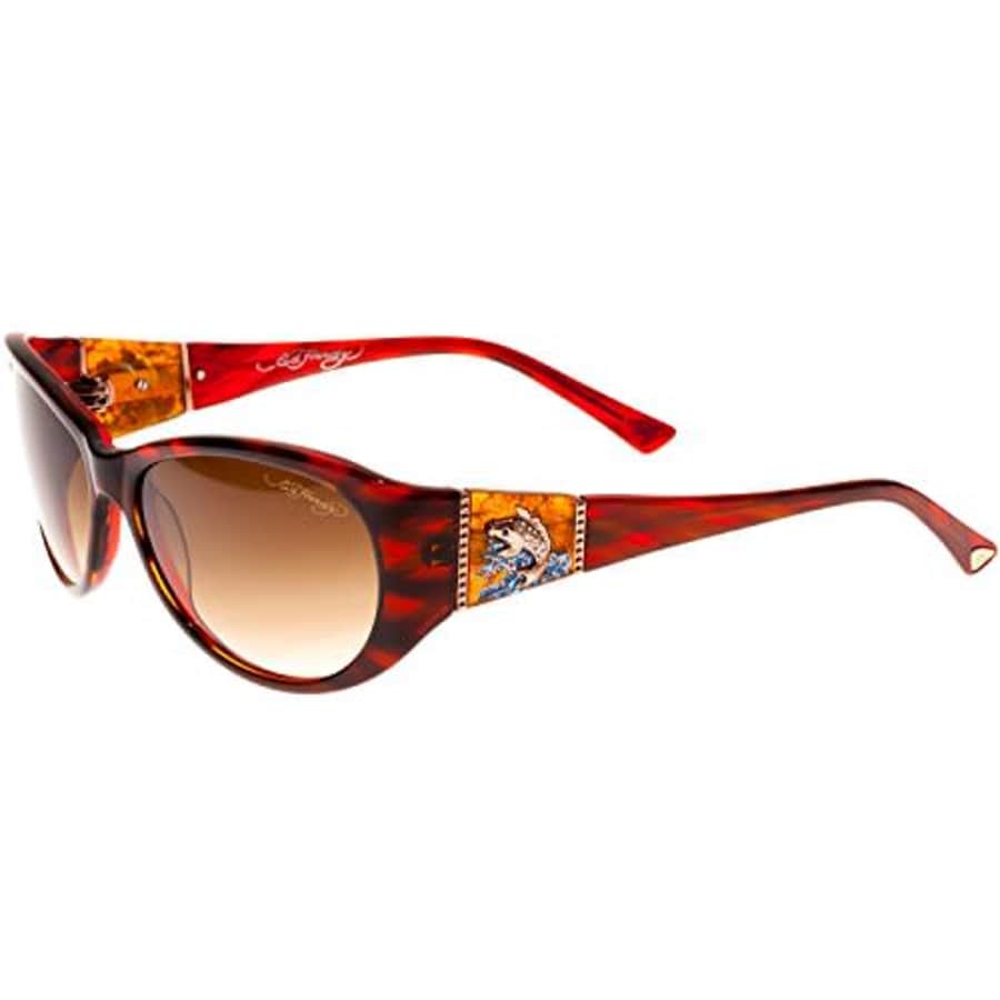 Ed Hardy Jumping Koi Sunglasses Red Horn Brown Gradient 58 16 130 for $49
