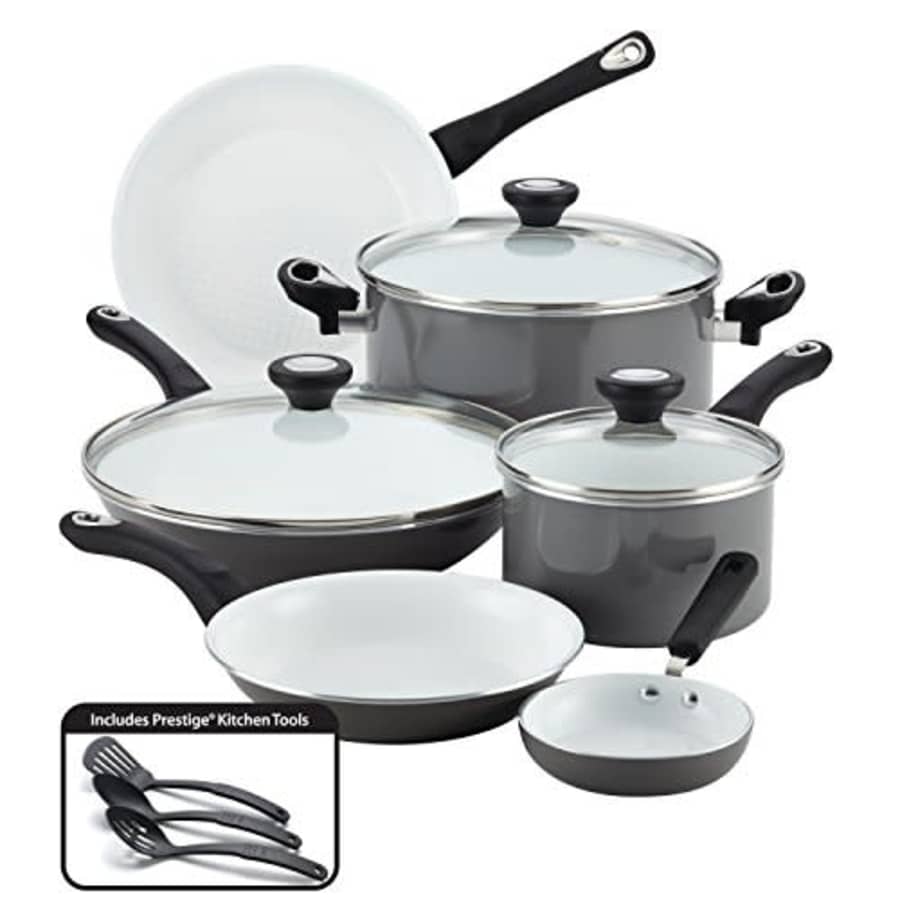 Farberware Ceramic Nonstick Cookware Pots and Pans Set, 12 Piece, Gray for $86 Farberware Ceramic Nonstick Cookware Pots and Pans Set, 12 Piece, Gray for $86