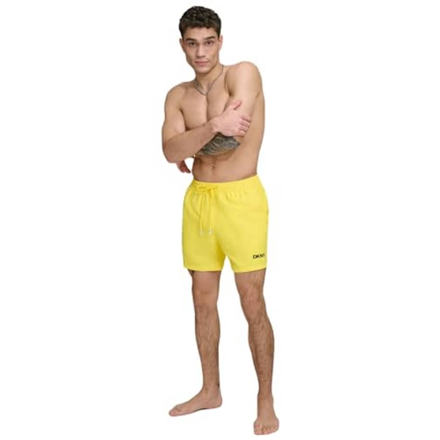DKNY Men's Standard Lightweight Quick Dry Volley UPF 40+ Protection Swim Trunk, Yellow for $19