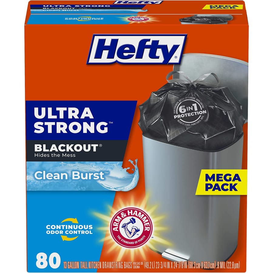 Hefty Ultra Strong Blackout 13-Gallon Garbage Bag 80-Pack for $15
