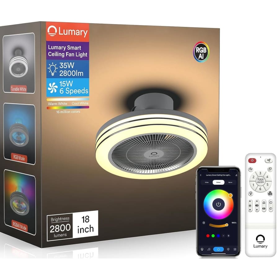 Lumary Smart WiFi / Bluetooth Ceiling Fan RGB Light for $200