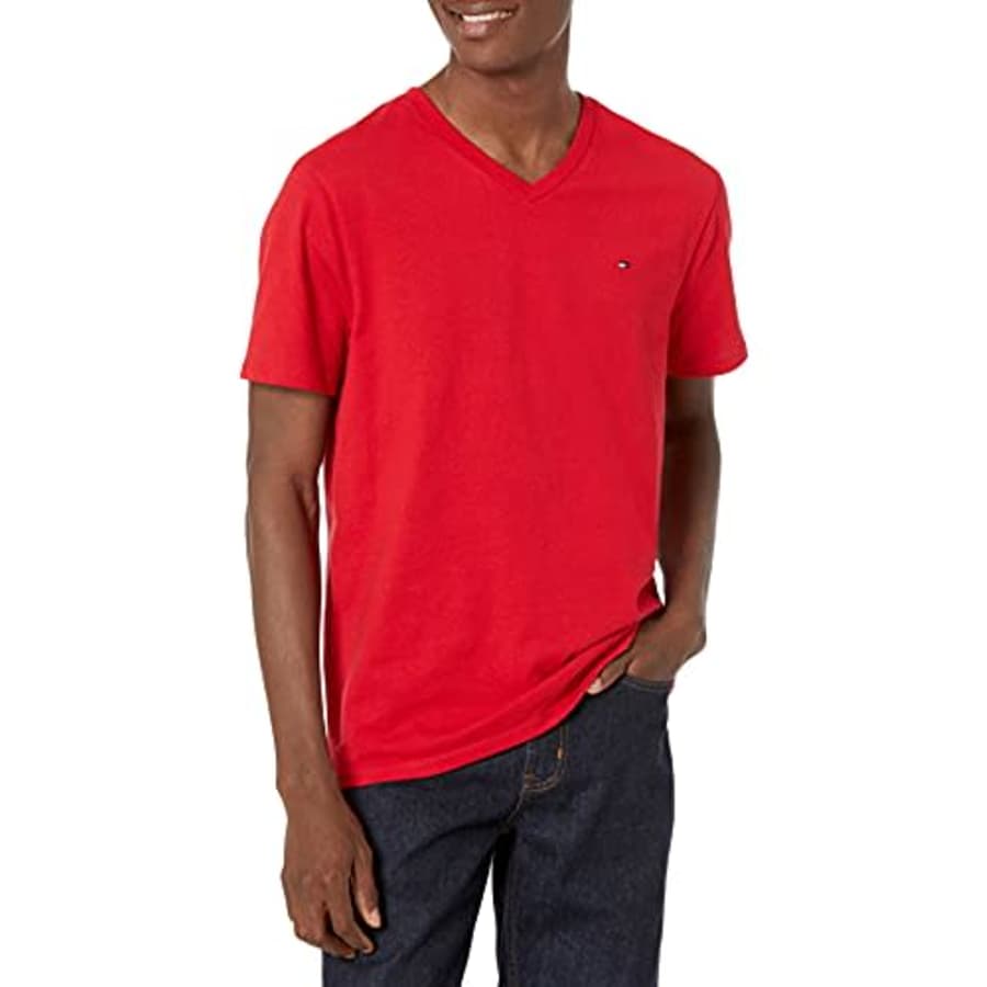 Tommy Hilfiger mens Tommy Hilfiger Men's Flag V Neck Tee T Shirt, Apple Red, XX-Large US for $24