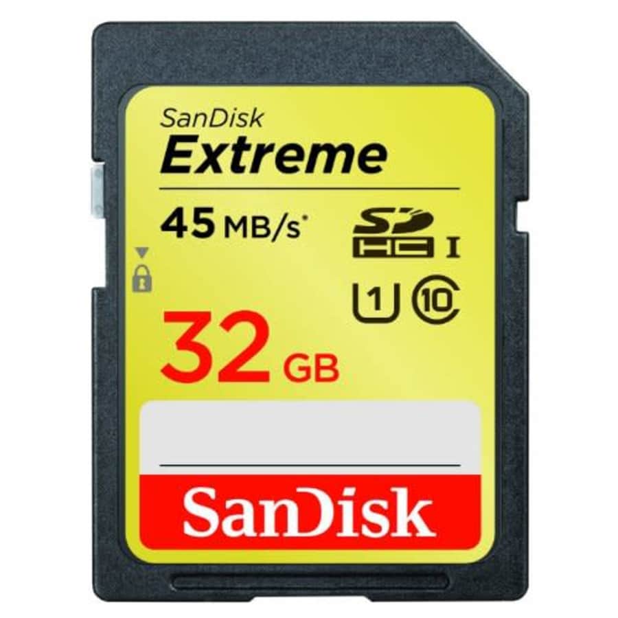 SanDisk Extreme 32 GB SDHC Class 10 UHS-1 Flash Memory Card 45MB/s (SDSDX-032G-X46) for $12 SanDisk Extreme 32 GB SDHC Class 10 UHS-1 Flash Memory Card 45MB/s (SDSDX-032G-X46) for $12