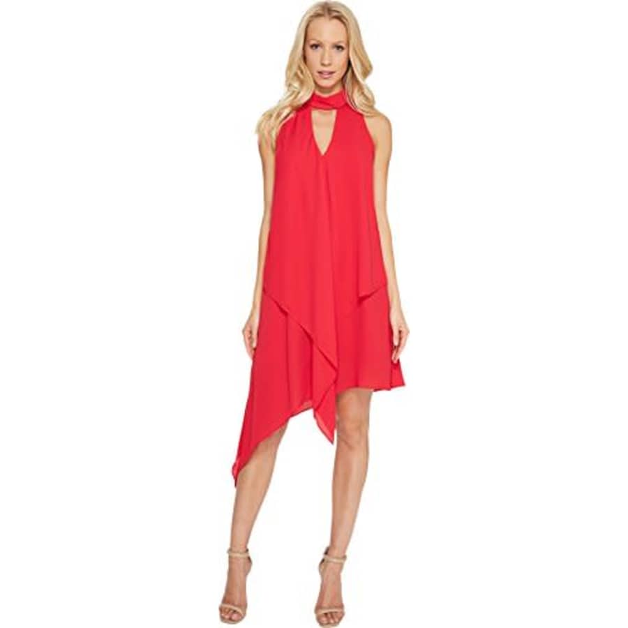 Maggy London Women's Silky Georgette Cascade Swing Dress, Pomegranate, 2 for $59