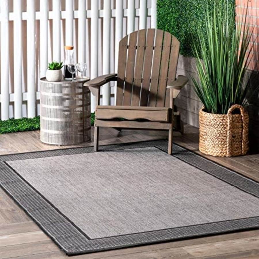 nuLOOM Gris Border Outdoor Area Rug, 5' Round, Grey for $50 nuLOOM Gris Border Outdoor Area Rug, 5' Round, Grey for $50