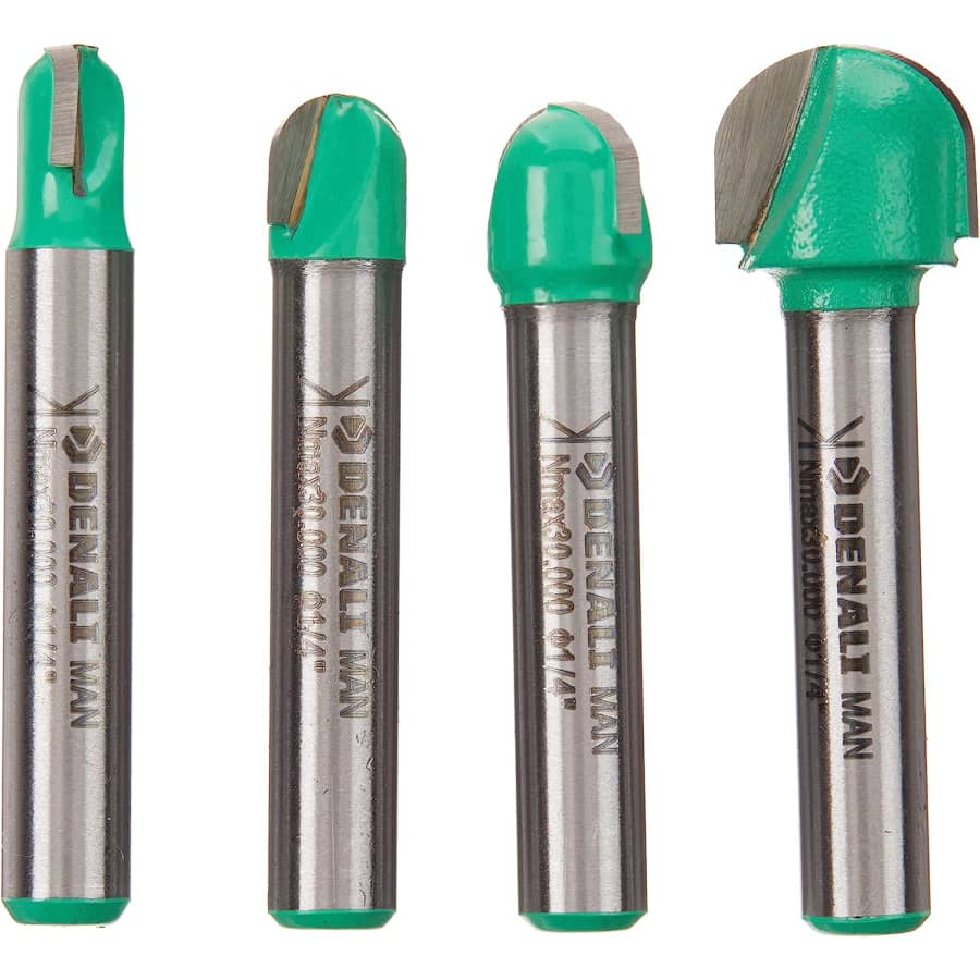 Denali 4-Piece 1/4" Shank Round Nose Core Box Router Bit Set for $10