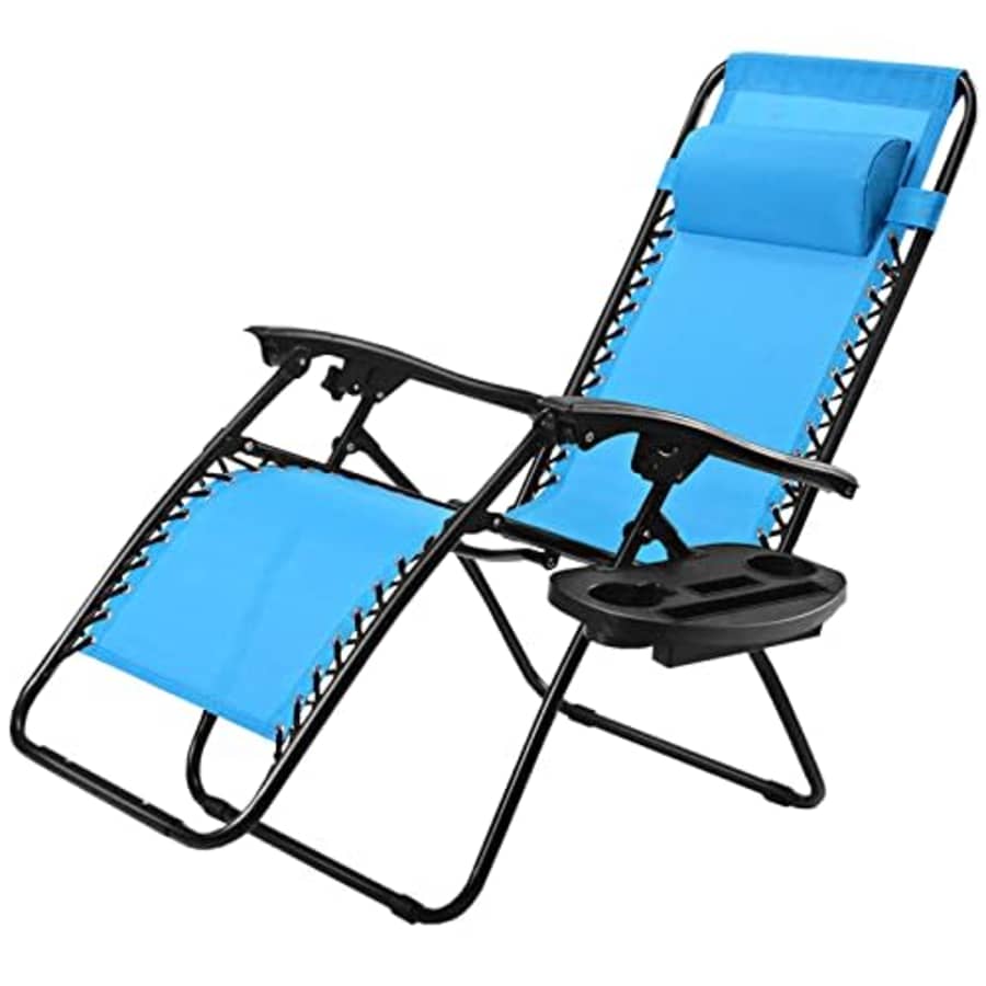 Goplus Zero Gravity Chair, Adjustable Folding Reclining Lounge Chair with Pillow and Cup Holder, for $85