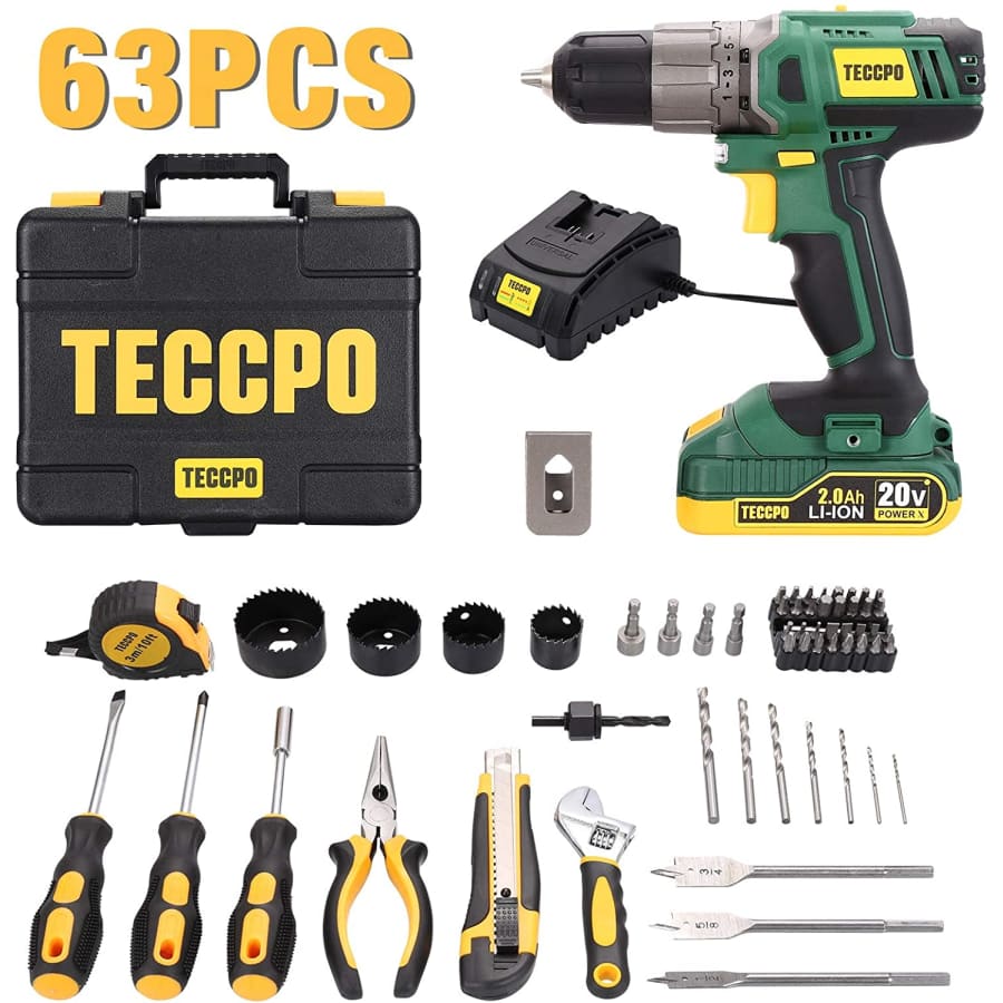 Teccpo 63-Piece Drill and Home Tool Kit for $50