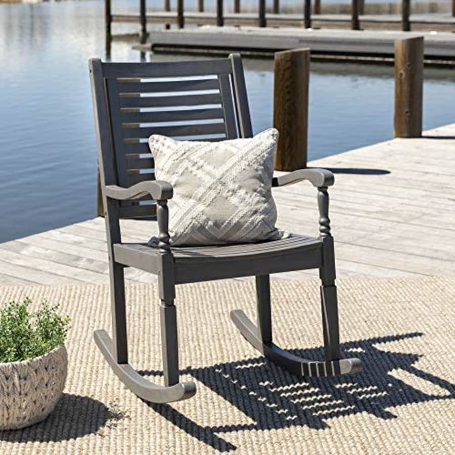 Walker Edison Montego Traditional Acacia Wood Slat Back Patio Rocking Chair, 42 Inch, Grey Wash for $132