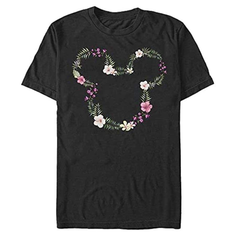 Disney Men's Characters Floral Mickey T-Shirt, Black, X-Large for $10