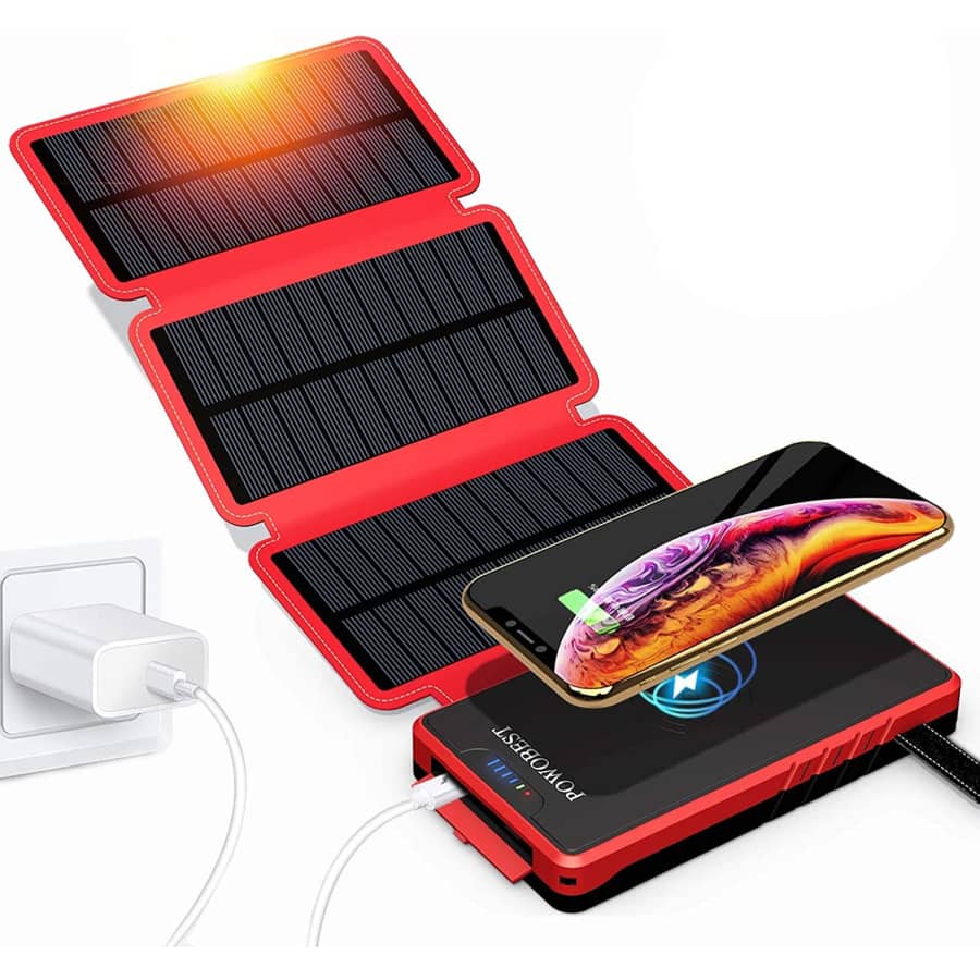 Powobest 20,000mAh Foldable Wireless Solar Charger for $19