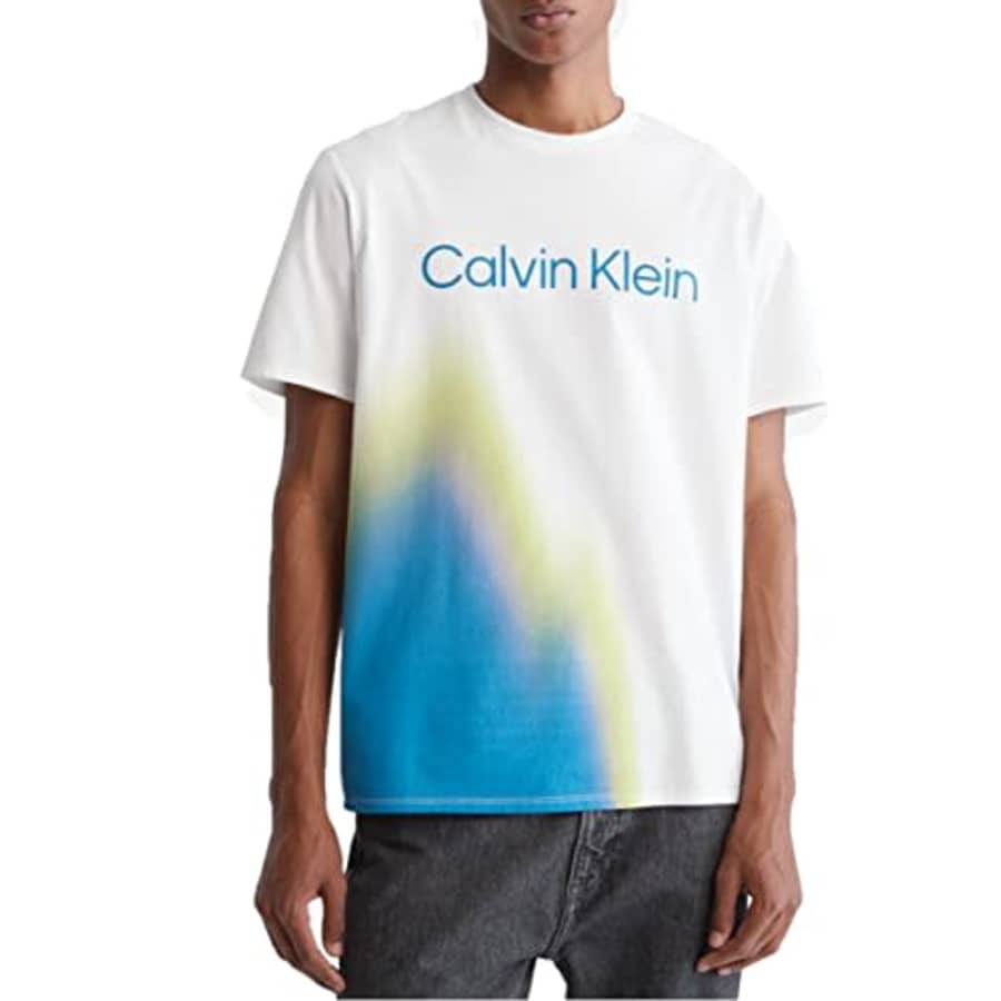 Calvin Klein Men's Relaxed Spray Painted Crewneck T-Shirt, Brilliant White for $15