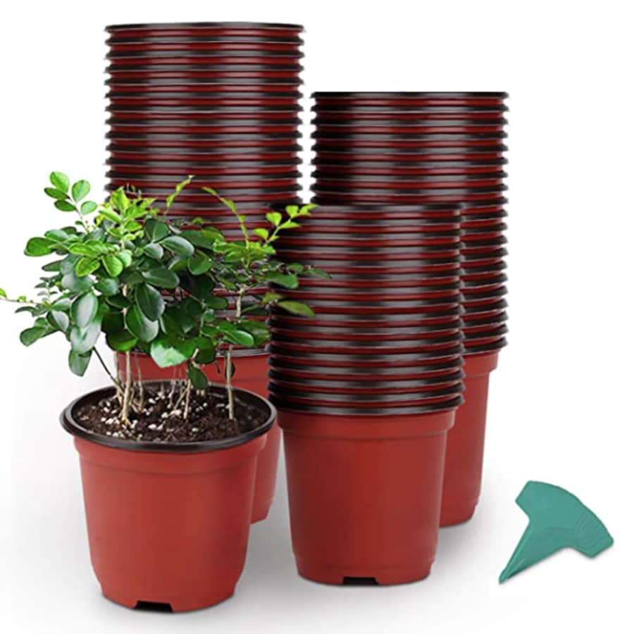 Growneer 4" Plastic Pot 120-Pack w/ 15 Plant Labels for $10