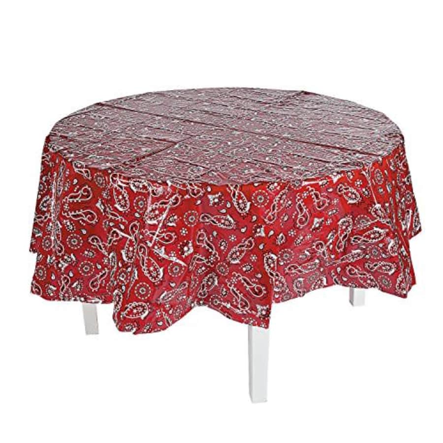 Fun Express Red Bandana Round Disposable Tablecloth - Plastic - Party Supplies for $12 Fun Express Red Bandana Round Disposable Tablecloth - Plastic - Party Supplies for $12
